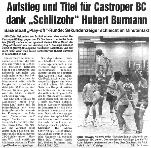 Aufstieg und Titel f&uuml;r den CBC dank Schlitzohr Hubert Buhrmann